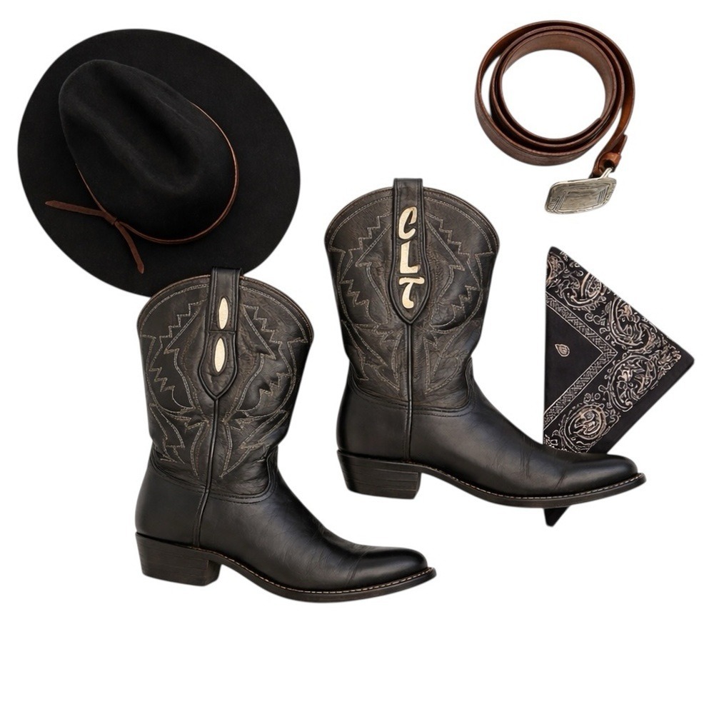 Loveless Custom Handmade Women's Cowboy Boots CLT Embroidered Black Size 8.5–9